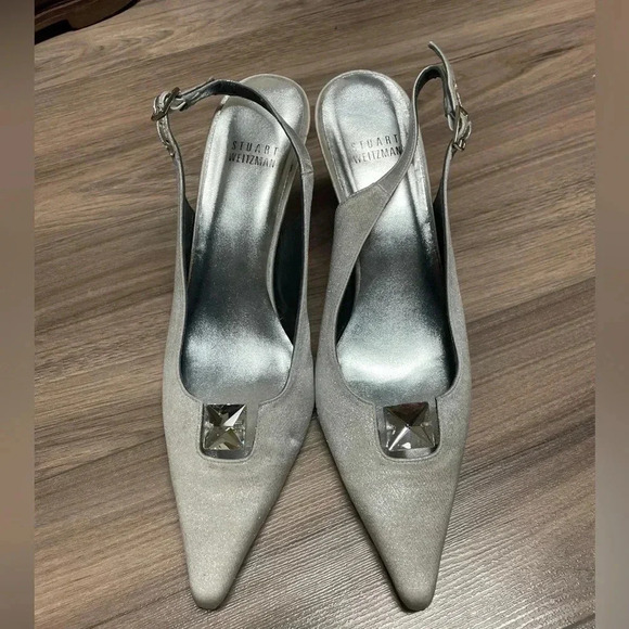 Stuart Weitzman Sling back heels metallic silver 8.5 - Picture 1 of 7